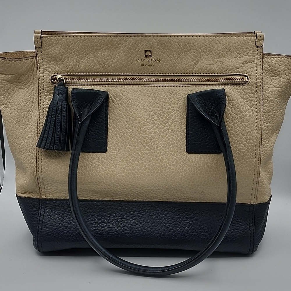 Kate Spade Chic Purse Leather Navy & Cream Large Tote/purse